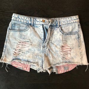 Forever21 Patriotic Cutoff Shorts - Acid Wash